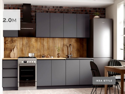 Кухня х2.0м для маленькой кухни в стиле ЛОФТ МОРИ 2 м (МП) ЛДСП серый графит