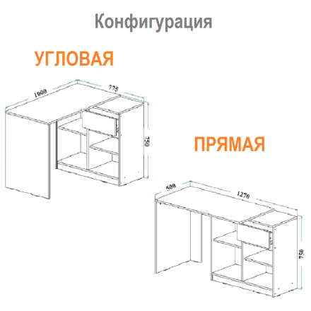 Угловой-прямой письменный стол с полкой и ящиком СП-21 СИТИ ЛДСП Белый