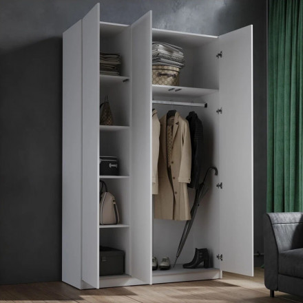 Белый распашной шкаф для одежды в прихожую 3-х створчатый узкий как ИКЕА (IKEA) МШ-800.1 МШ-400.1 МС мори