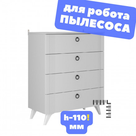 Современная мебель Белый Комод 4 выдвижных ящика Узкий, Высокий на ножках в Спальню, Детский, в Гостиную, в Прихожую, для одежды, в комнату К-42 ЛДСП, купить недорого в фирменном салоне магазине «Моя Мебель», всего за 11 740 руб.