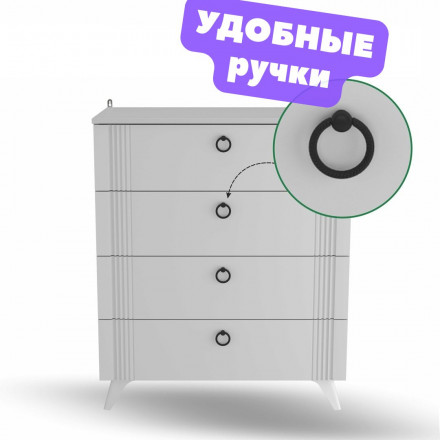 Современная мебель Белый Комод 4 выдвижных ящика Узкий, Высокий на ножках в Спальню, Детский, в Гостиную, в Прихожую, для одежды, в комнату К-42 ЛДСП, купить недорого в фирменном салоне магазине «Моя Мебель», всего за 11 740 руб.