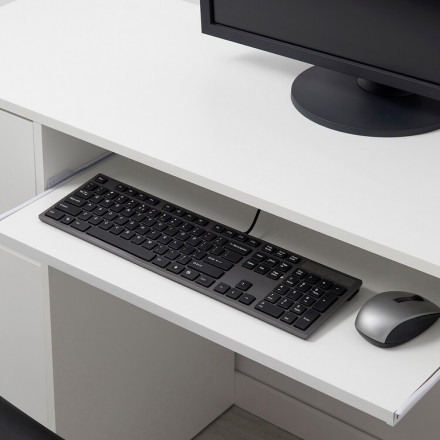 Письменный стол с полкой ящиком и тумбой, аналог ИКЕА ЭЙЛЕР (IKEA EJLER) МС-1 левый (МП), Графит МС мори