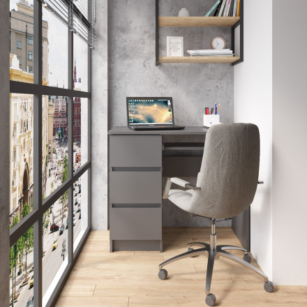 Современная мебель письменный стол с ящиками для школьника с полкой и тумбой аналог ИКЕА ЭЙЛЕР (IKEA EJLER) МС-6 левый (МП/3), графит МС мори, купить недорого в фирменном салоне магазине «Моя Мебель», всего за 7 420 руб.