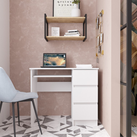 Современная мебель белый письменный стол с ящиками для школьника с полкой и тумбой аналог ИКЕА ЭЙЛЕР (IKEA EJLER) МС-6 правый (МП/3) МС мори, купить недорого в фирменном салоне магазине «Моя Мебель», всего за 7 200 руб.