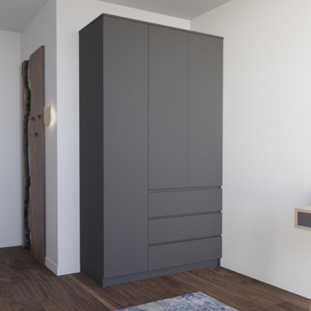 Современный недорогой распашной шкаф для одежды 3-х двери с ящиками в прихожую или спальню Графит МШ 1200.1 (МП) МС мори
