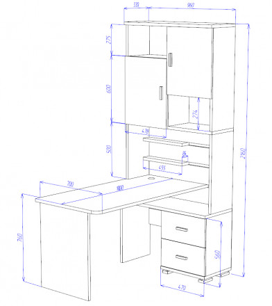 Большой угловой белый компьютерный стол с полками | ящиками | надстройкой СР-720-180