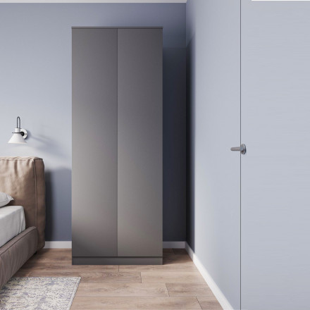 Современный недорогой 2-х дверный шкаф с полкой и штангой в коридор или спальню Графит МШ 800.1 (МП) МС мори