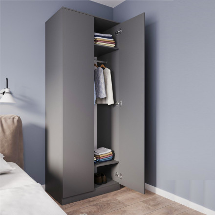 Современный недорогой 2-х дверный шкаф с полкой и штангой в коридор или спальню Графит МШ 800.1 (МП) МС мори