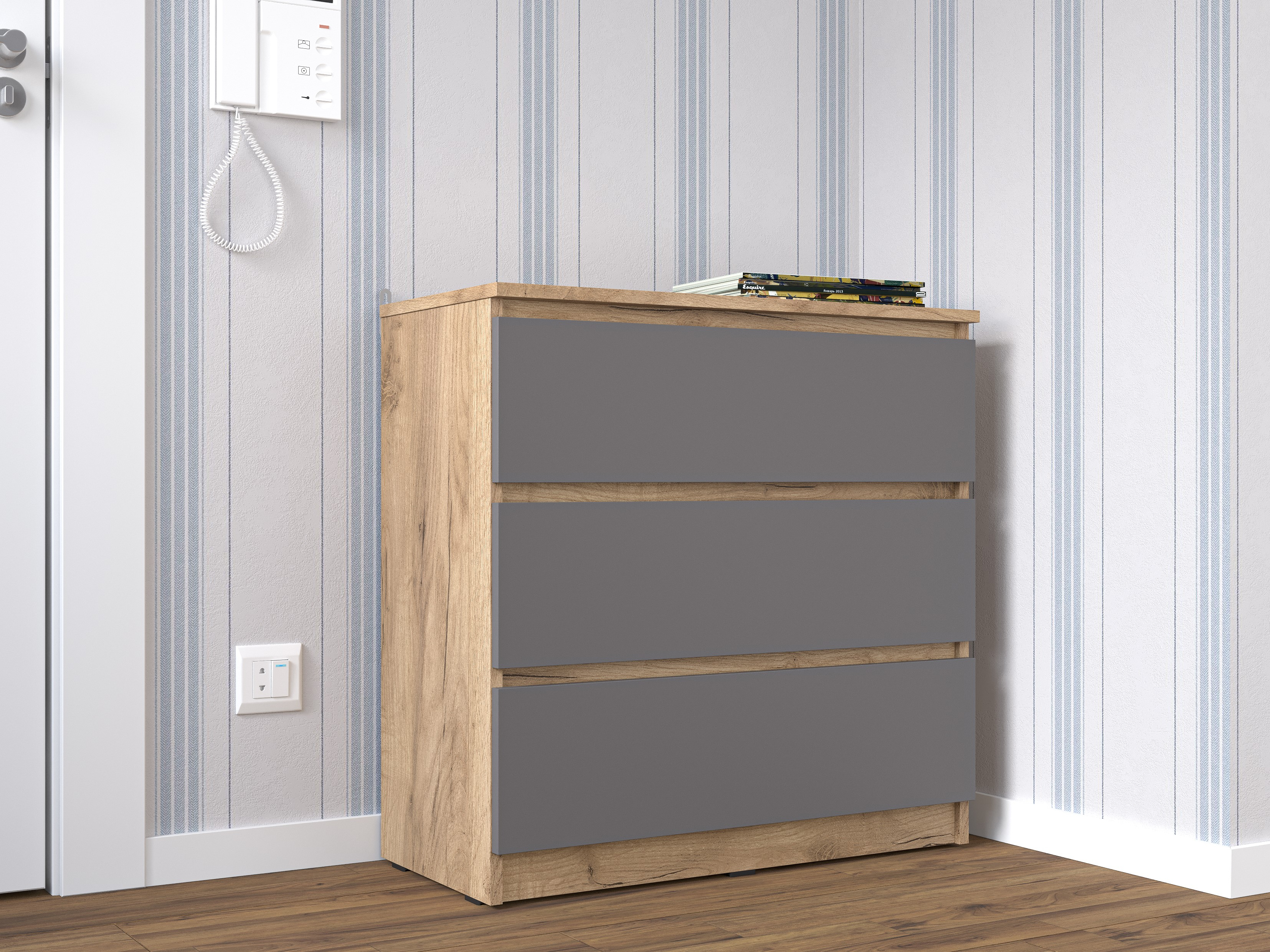 Комод  3 ящика в стиле ЛОФТ и цвете 'графит'